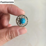 30 pcs Round Filigree Base Setting With Acrylic Turquoise