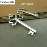 40 Pcs Antique Metal Heart Key Charms - Wedding Event Pendants Large 21*47mm