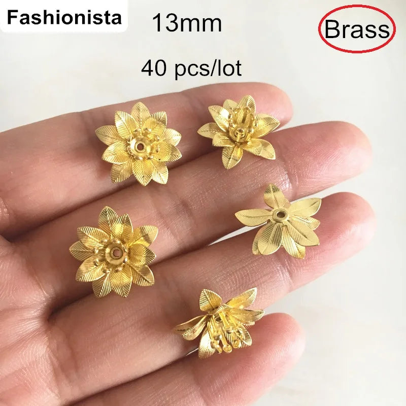 40 pcs 13mm Raw Brass Flower Bead Caps for Jewelry Making DIY Supplies