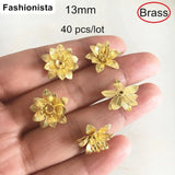 40 pcs 13mm Raw Brass Flower Bead Caps for Jewelry Making DIY Supplies