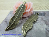 60 Double Sided Leaf Charms Tibetan Silver/Bronze 12*46mm Jewelry Charms