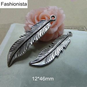 60 Double Sided Leaf Charms Tibetan Silver/Bronze 12*46mm Jewelry Charms