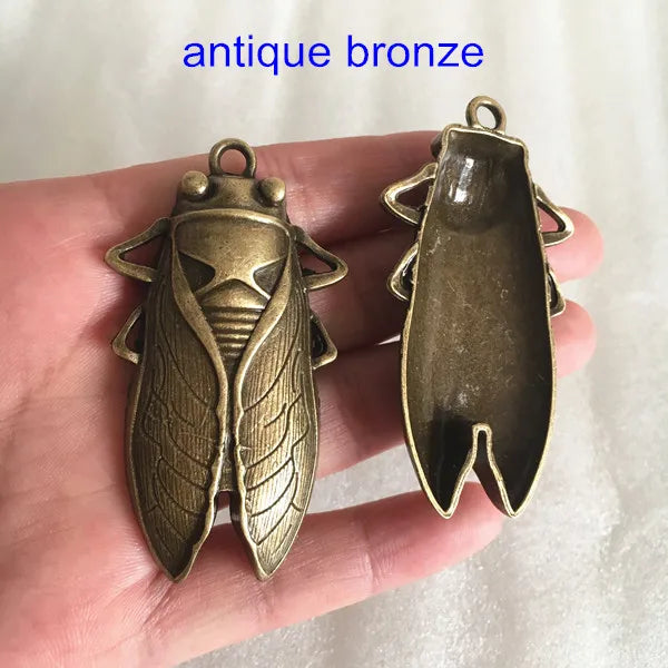Rare Antique Bronze Cicada Bug Necklace Supply, Insect Bug, 10 PCS