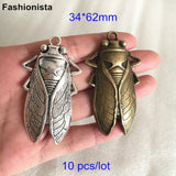 Rare Antique Bronze Cicada Bug Necklace Supply, Insect Bug, 10 PCS