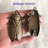 Rare Antique Bronze Cicada Bug Necklace Supply, Insect Bug, 10 PCS