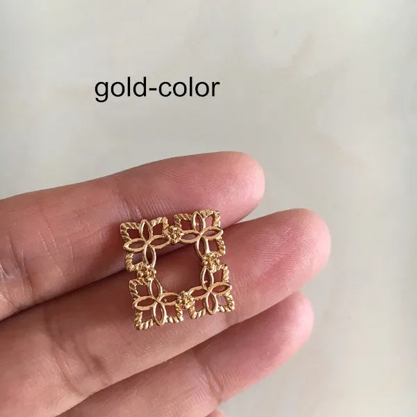 16 pcs Brass Flower Filigree Square Charms, 15*15mm, Double Sided