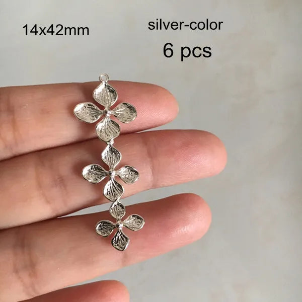 6 pcs Brass Casting Flowers Charms, 3 Brass Flowers Charms For Earrings