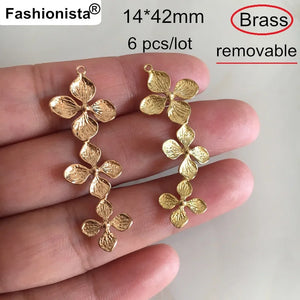 6 pcs Brass Casting Flowers Charms, 3 Brass Flowers Charms For Earrings