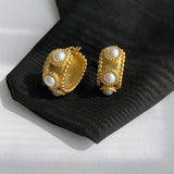 Baroque Pearl Metallic Hoop Earrings for Women Statement Wide Big Earings