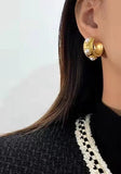 Baroque Pearl Metallic Hoop Earrings for Women Statement Wide Big Earings