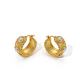 Baroque Pearl Metallic Hoop Earrings for Women Statement Wide Big Earings