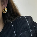 Baroque Pearl Metallic Hoop Earrings for Women Statement Wide Big Earings