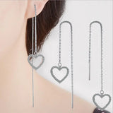 925 Silver Sweet Heart Dangle Drop Earrings Tassel Chain Wedding Party