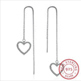 925 Silver Sweet Heart Dangle Drop Earrings Tassel Chain Wedding Party
