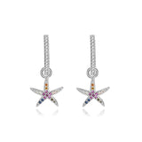 Micro-Set Colored Diamond Earrings S925 Sterling Silver Starfish Women Jewelry