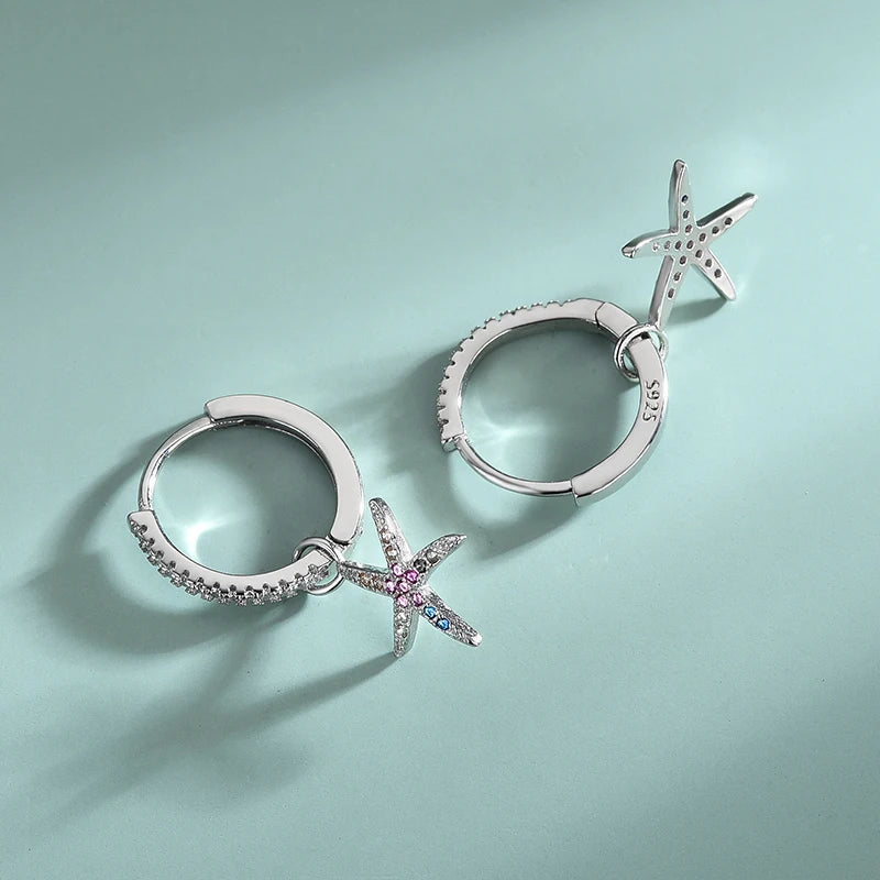 S925 Sterling Silver Starfish Diamond Earrings Set