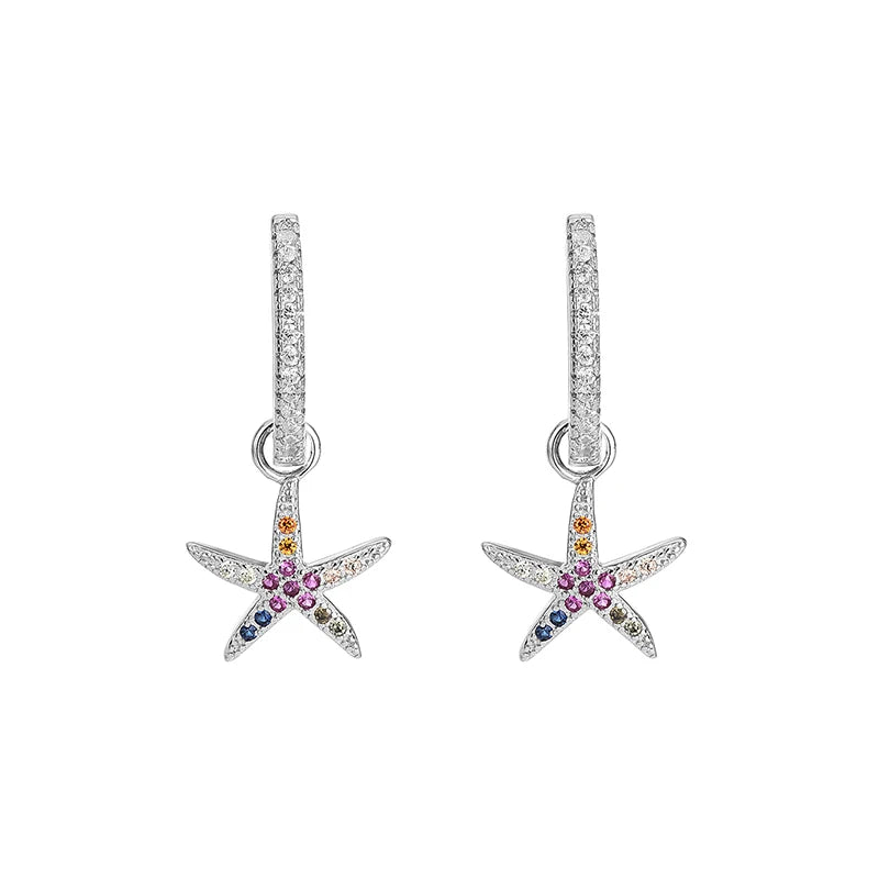 S925 Sterling Silver Starfish Diamond Earrings Set