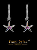 Micro-Set Colored Diamond Earrings S925 Sterling Silver Starfish Women Jewelry
