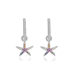 Micro-Set Colored Diamond Earrings S925 Sterling Silver Starfish Women Jewelry