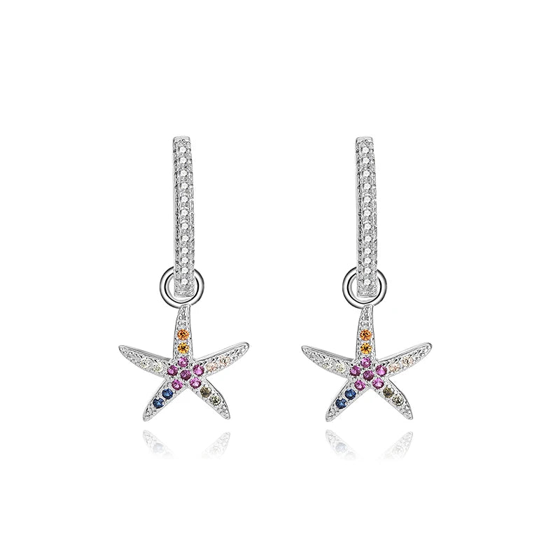 Micro-Set Colored Diamond Earrings S925 Sterling Silver Starfish Women Jewelry