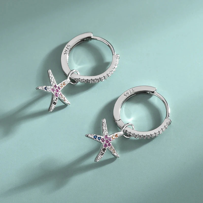 S925 Sterling Silver Starfish Diamond Earrings Set