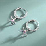 S925 Sterling Silver Starfish Diamond Earrings Set
