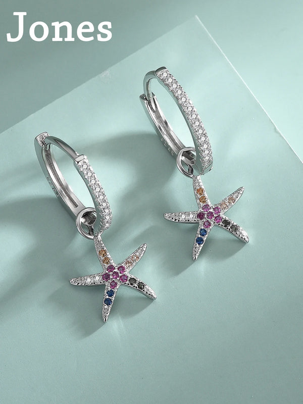 S925 Sterling Silver Starfish Diamond Earrings Set