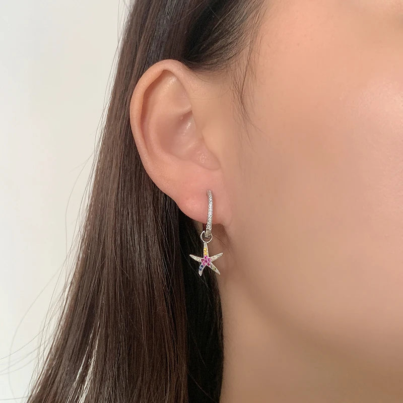 S925 Sterling Silver Starfish Diamond Earrings Set