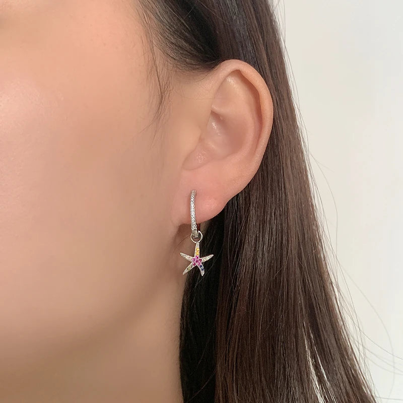 S925 Sterling Silver Starfish Diamond Earrings Set