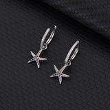 Micro-Set Colored Diamond Earrings S925 Sterling Silver Starfish Women Jewelry