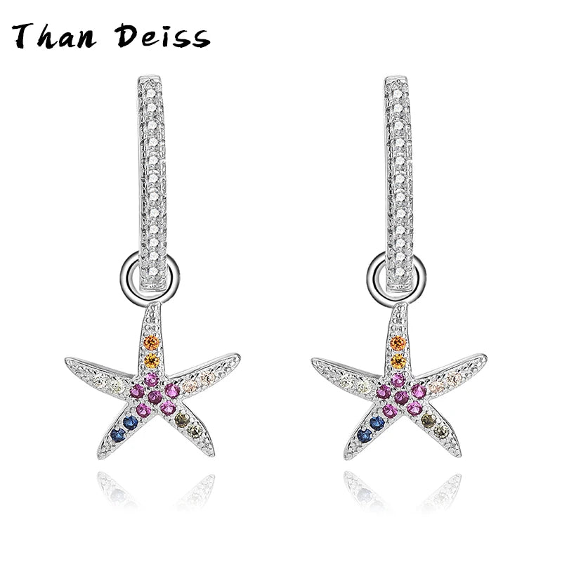 Micro-Set Colored Diamond Earrings S925 Sterling Silver Starfish Women Jewelry
