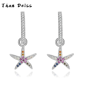Micro-Set Colored Diamond Earrings S925 Sterling Silver Starfish Women Jewelry