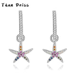 Micro-Set Colored Diamond Earrings S925 Sterling Silver Starfish Women Jewelry