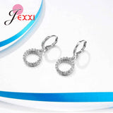 Cubic Zirconia Jewelry Set, Hollow Round Pendant & Earrings, 925 Sterling Silver
