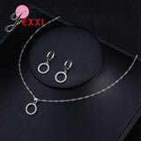 Cubic Zirconia Jewelry Set, Hollow Round Pendant & Earrings, 925 Sterling Silver