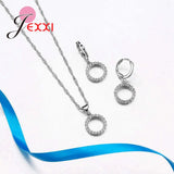 Cubic Zirconia Jewelry Set, Hollow Round Pendant & Earrings, 925 Sterling Silver
