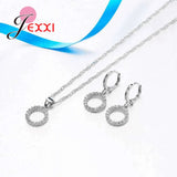Cubic Zirconia Jewelry Set, Hollow Round Pendant & Earrings, 925 Sterling Silver