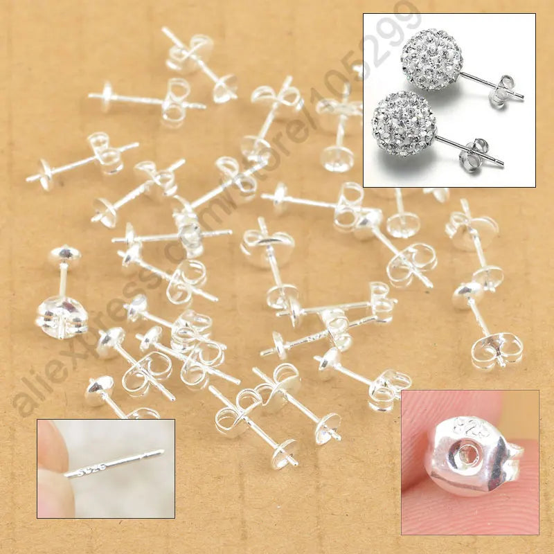 500PCS 925 Sterling Silver Ear Pin Pairs Stud Earrings with Back Stoppers
