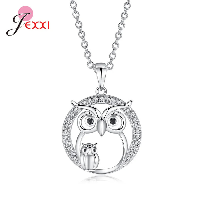 925 Silver CZ Owl Pendant Nighthawk Necklace Top