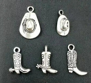 50pcs Mixed Cowboy Boot & Hat Charms Pendants Jewelry Accessories