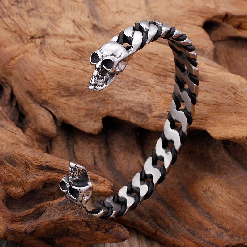 Fate Love 32g Stainless Steel Bracelet Skull Skeleton Cuff Bangle