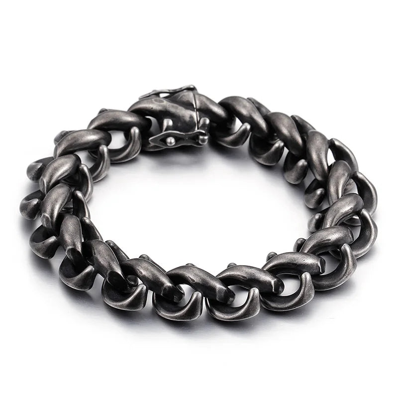 Vintage Men's Biker Link Chain Bracelet Stainless Steel 8.66''