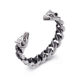 Heavy Stainless Steel Biker Wolf Cuff Bracelet