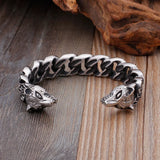 Heavy Stainless Steel Biker Wolf Cuff Bracelet