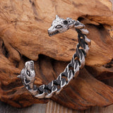 Heavy Stainless Steel Biker Wolf Cuff Bracelet