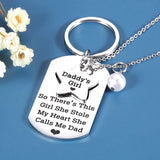 Father Daughter Necklace Keychain Set Heart Puzzle Dad Daughter Daddy Necklace