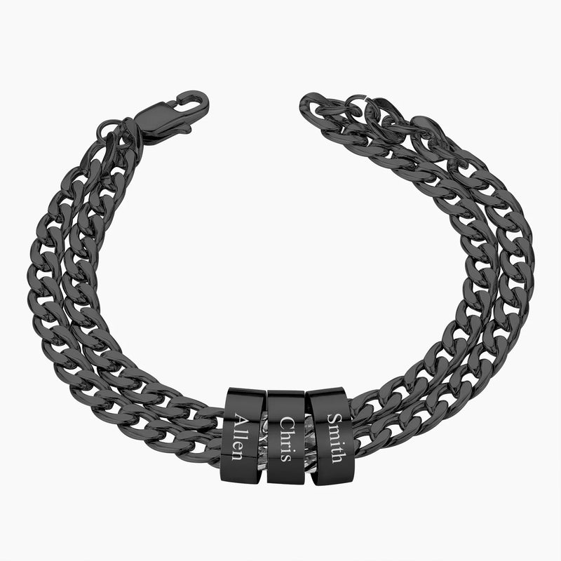 Father's Gift Cuban Link Men's Bracelet With Personalized Engrave Beads