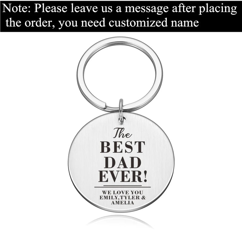 Personalized Family Keychain for Dad - Engraved Stainless Steel Keyring
