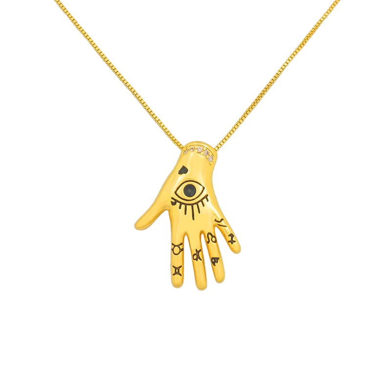 Fatima Hand Evil Eye Chain Necklace For Women CZ Jewelry Gift