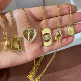 Fatima Rhinestones Heart Kiss Necklace Lucky Eyes Pendant Couple Jewelry